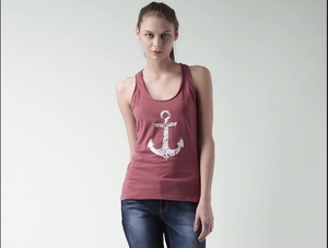 Débardeur rouge à imprimé ancre pour femme, col rond, style nautique, en jersey de coton, sans manches, tenue décontractée - Product Image 2