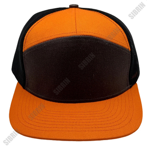 SIBRIN Custom Logo 7 Panel Trucker Hat Orange Black Mesh <b>Cap</b> <b>Flat</b> Brim Mesh Hat Motorsport Outdoor Streetwear Casual Sports <b>Cap</b> - Product Image 2