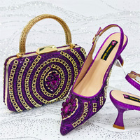 Ensemble de chaussures compensées slingback et sac à main en cristal bleu pour femme, de luxe, pour soirées et fêtes, automne hiver été, léger, avec doublure en maille épaisse