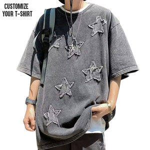 310G Custom 100% Cotton Distress Long Strip <b>Men's</b> T-<b>Shirt</b> Casual Drop Shoulder Short Sleeve Loose Heavyweight Oversize T-<b>Shirt</b> - Product Image 1