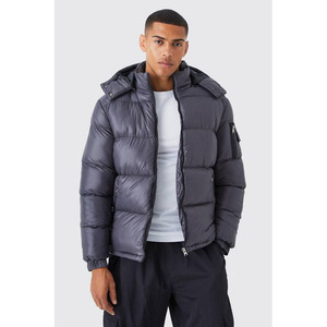 Blouson matelassé en toile personnalisé pour homme, style streetwear, avec col montant, logo personnalisé sur le devant, design à bulles, coupe-vent et respirant pour l'hiver - Product Image 1