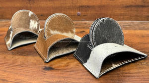 Custom Luxury Top Quality Round Cowhide <b>Coasters</b> for Drink <b>with</b> <b>Holder</b> Housewarming Gifts Genuine Leather Drink <b>Coaster</b> <b>Set</b> of 4 - Product Image 5
