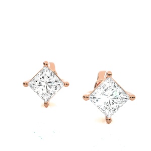ต่างหูเพชรทรงปรินเซสคัทคุณภาพพรีเมียม 1 กะรัตต่อคู่ ทองคำแท้ 14K เพชรเพาะเลี้ยงในห้องปฏิบัติการ IGI เครื่องประดับเพชรสำหรับผู้หญิง ต่างหูแฟชั่น - Product Image 5