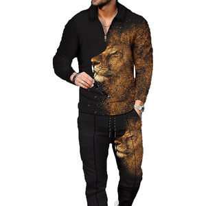 Ensemble de survêtement pour homme 2 pièces, polo à manches longues et pantalon de jogging, ensembles de survêtements décontractés, tenues de vacances - Product Image 1