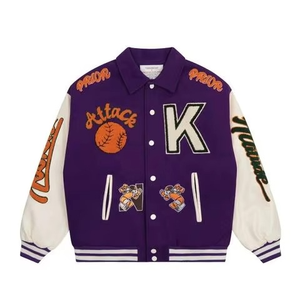 แจ็คเก็ต Letterman Varsity สำหรับผู้ชาย ปักลายเชนิลล์ ออกแบบเองได้ สไตล์ลำลอง ซักได้ ใส่ได้ในฤดูใบไม้ร่วง ปิดด้วยกระดุม คอตั้ง น้ำหนัก 340 กรัม - Product Image 6