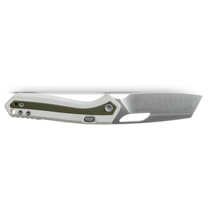 Cuchillos Plegables con Hoja Plateada Gris, Mango de Metal Blanco con Incrustaciones Verde Oliva, Orificio Ovalado para el Pulgar, Cuchillo de Bolsillo Multiusos para Exteriores - Product Image 1