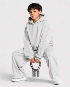 Sweat à capuche décontracté surdimensionné gris argenté contrastant pour garçon, en molleton premium, pull à capuche pour enfant - Product Image 6
