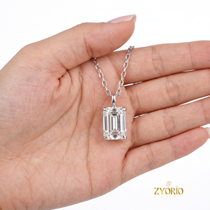 Collier pendentif chaîne à maillons en diamant de laboratoire taille émeraude 1CT VVS, en platine PT950 plaqué rhodium, tendance, quatre griffes, cadeau unisexe - Product Image 1