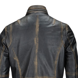 Veste en cuir pour motard avec fermeture éclair croisée pour homme |   Veste moto à fermeture éclair asymétrique |   Veste streetwear en cuir de vache véritable - Product Image 1