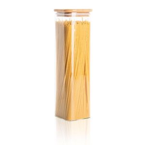 Recipiente de Vidrio Transparente con Tapa de Madera, Contenedor de Almacenamiento de Cocina Escandinavo, Recipiente Reutilizable para Despensa, Granos, Cereales, Bocadillos, Frutos Secos - Product Image 6