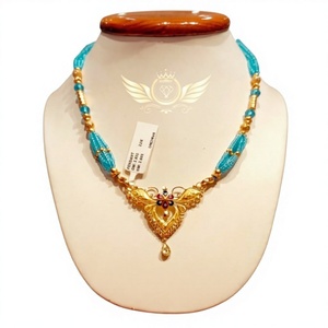Collar con Colgante de Oro Sólido de 22K para Mujer, Oro Amarillo 916 con Certificado, Joyería India con Cuentas de Turquesa, Peso - Product Image 2