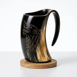 Jarra Vikinga de Cuerno Natural Indio Hecha a Mano, Taza de Cuerno para Beber, Jarra Medieval, Estilo Nórdico, Reutilizable para Cerveza, Cerveza Alemana, Miel - Product Image 3