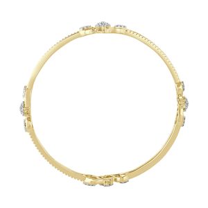 Par de Brazaletes de Oro Amarillo con Diamantes Cultivados en Laboratorio, Diseño Floral en Racimo, Paisley, Doble Línea - Product Image 2