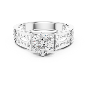 Anillo de Compromiso Vintage con Diamante de Corte Redondo Cultivado en Laboratorio con Certificado IGI, Banda de Boda de Oro de 18K, Diseño Ecológico y Sostenible - Product Image 2