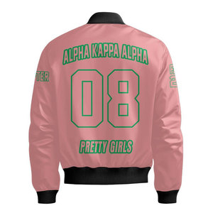 Blouson bomber rose Alpha Aka avec lettres grecques et motif de blason, veste unisexe décontractée à fermeture éclair, coupe-vent - Product Image 3