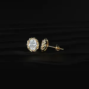 Boucles d'oreilles clous en diamant taille ovale avec monture torsadée en or jaune pour femme, certifiées IGI, clarté VVS-VS - Product Image 2