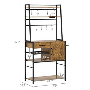 Scaffale da Cucina Industriale Marrone Rustico con Ripiani Aperti, Stazione di Ricarica, Portasciugamani LED - Multiuso per Abbigliamento - Product Image 3
