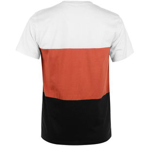 T-shirt pour homme à blocs de couleur, manches courtes, col rond, tricoté, coupe classique, design uni, blanc, orange, noir - Product Image 3