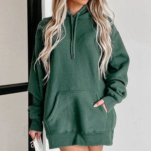 Sudadera con Capucha Extra Grande para Mujer, Color Sólido, Manga Larga, Tejida en Algodón, para Otoño, con Bolsillos - Product Image 6