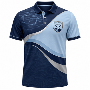 Polo de Manga Corta para Hombre Tidemark Club, Azul Marino, Azul Claro, Estampado de Olas, Secado Rápido, Estilo Casual Elegante - Product Image 1