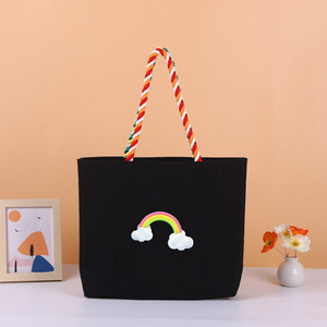 Juego de Bolsas Tote Negras con Asas de Cuerda Coloridas, Ecológicas, Duraderas, Resistentes al Agua, de Poliéster/Algodón, Tejido Liso Teñido - Product Image 3
