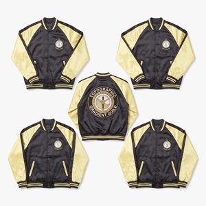 Blouson Bomber en Satin Personnalisé avec Fermeture Éclair, Manches Raglan, Motif Graphique Doré et Gris Anthracite, Broderie au Dos, Style Varsity - Product Image 2
