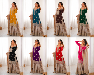 Ensemble Kurta Premium avec Gharara Évasée et Détails Miroir, Tenue Traditionnelle Indienne pour Femmes, Idéal pour les Occasions Spéciales, avec Dupatta en Organza - Product Image 5