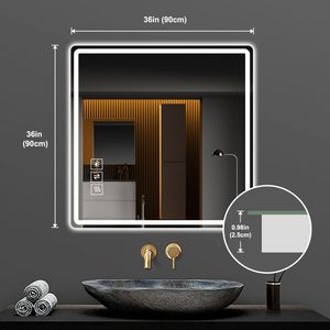 Specchio LED da Bagno 36x36 Pollici con Luci Frontali, Montaggio a Parete, Antiappannamento, Senza Cornice, Spessore 5 mm - Product Image 5