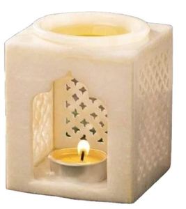 Ceramic Rectangular Aroma Lamp With Engraved Pattern And <b>Tea</b> <b>Light</b> Holder For Long Lasting Fragrance - Product Image 2