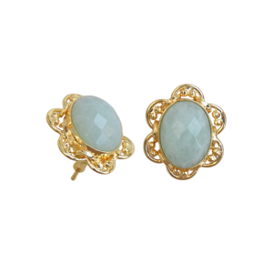 Boucles d'oreilles clous unisexes en Amazonite plaqué or 18 carats, style hip-hop, forme couronne, pour occasions festives - Product Image 2