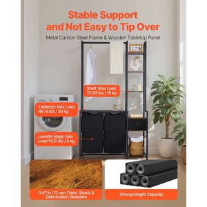 Cesto de Ropa Sucia de 3 Niveles con Colgador de 2 Secciones Independiente, Cestas de Almacenamiento de Ropa Sucia con Cajones y Estante - Product Image 2