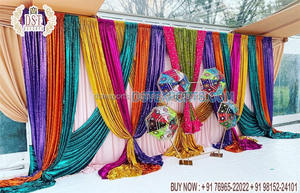 Grand Sangeet Night Stage colorido telón de fondo cortinas boda musulmana diseño de pavo real telón de fondo boda paquistaní bordado telón de fondo - Product Image 3