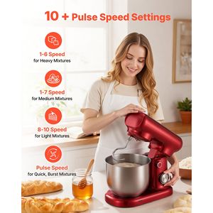 Batteur sur socle électrique 3 Qt 300W pour pâte et aliments, 10 vitesses, tête inclinable, bol en acier inoxydable, mélangeurs alimentaires haut de gamme - Product Image 4