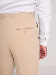 Pantalon habillé léger beige pour homme, taille haute, coupe droite, en tissu Oxford de coton, uni, infroissable, devant plat, boutonné, printemps - Product Image 4