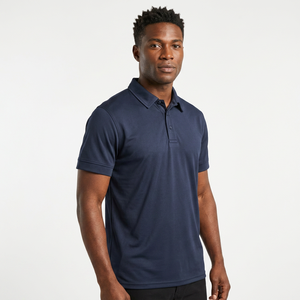 Men's Solid Navy <b>Blue</b> Short Sleeve <b>Polo</b> <b>Shirt</b> Regular Fit Casual Woven Fabric Button Design - Product Image 6