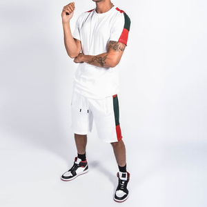 Ensemble T-shirt et short en coton blanc pour homme, décontracté, été, tricoté, séchage rapide, respirant, tenue 2 pièces - Product Image 4
