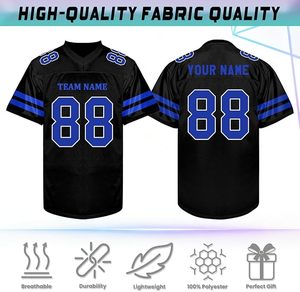 Custom American Football Jersey Men Black Blue 88 Mandarin Collar Mesh Breathable Short Sleeve Team Name Heat-Transfer Printed - Product Image 3