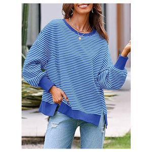 เสื้อสเวตเชิ้ตโอเวอร์ไซส์สำหรับผู้หญิง สไตล์ลำลอง ผ้าวาฟเฟิลถัก แขนยาว คอกลม ทรงหลวม สวมใส่สบาย - Product Image 5