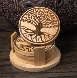 Sous-verres en bois de forme arrondie en noyer, palette en bois personnalisée pour boissons chaudes et froides à prix abordable - Product Image 6