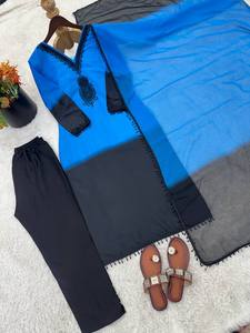 Ensemble Kurti et pantalon en soie crêpe française de qualité supérieure avec dupatta – Broderie perlée pour tenue de soirée - Product Image 6
