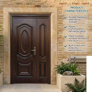 Puerta de Entrada Tradicional de Madera Sólida con Panel Lateral, Diseño Curvo, Puerta Frontal Abatible Manual, Superficie Acabada - Product Image 2