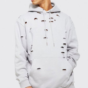 Sudadera con Capucha Desgastada de Uso Diario, Estilo Informal, con Forro Polar de Mezcla de Algodón, Cálida y con Efecto Desgarrado - Product Image 5