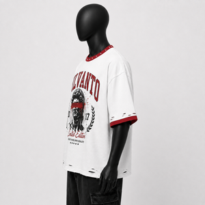 เสื้อยืดโอเวอร์ไซส์ทรงหลวมไหล่ตกสำหรับผู้ชาย |   เสื้อยืดสตรีทแวร์พิมพ์ลาย DTG วินเทจ 250 GSM |   เสื้อยืดผ้าฝ้ายแท้ 100% ประดับคริสตัล - Product Image 4