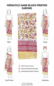 Sarongs imprimés à la main en coton 100% de qualité supérieure, confectionnés par des artisans, respirants et polyvalents, pour les grossistes mondiaux. - Product Image 6