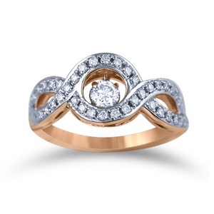 Anillo de Ondas Infinitas Chapado en Oro Rosa de Primera Calidad con Circonita Redonda Brillante Flotante, Joyería de Moda de Lujo para Mujer - Product Image 1