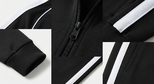 Ensemble de survêtement d'hiver noir 100 % coton avec fermeture éclair, pantalon de jogging léger à col montant, vêtements de sport et de détente avec logo - Product Image 5