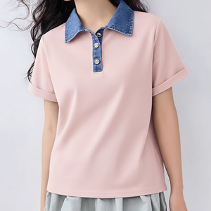 เสื้อเชิ้ตผู้หญิงผ้าคอตตอนโพลีเอสเตอร์เนื้อหนาสำหรับฤดูร้อน สไตล์ลำลอง รับผลิตแบบ OEM/ODM ปักลายปักโลโก้ตามสั่ง แห้งเร็ว - Product Image 1