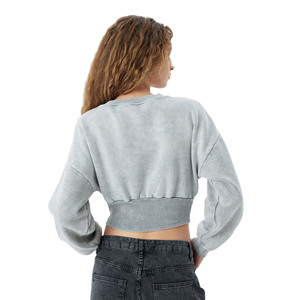 Sudadera Corta Oversize de Felpa 100% Algodón para Mujer, Manga Larga, Diseño Liso con Insignia Frontal y Forro Cálido - Product Image 4