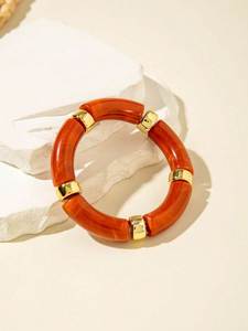 Geometric Resin <b>Bangle</b> <b>Bracelet</b> with Gold Plated Accents Vintage Style Unisex Fashion Jewelry from India - Product Image 2
