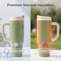Gobelet isotherme en acier inoxydable de 40 oz avec poignée et paille, double paroi sous vide, idéal pour la voiture et les porte-gobelets – Vente en gros personnalisée